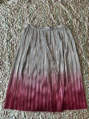 Metallic Pleated Midi Skirt - Pink and Silver Ombre